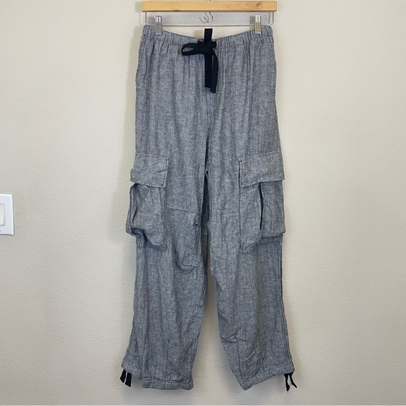 BDG Women’s Black Linen Blend Baggy Cargo Drawstring Pants Size M - Picture 2 of 9